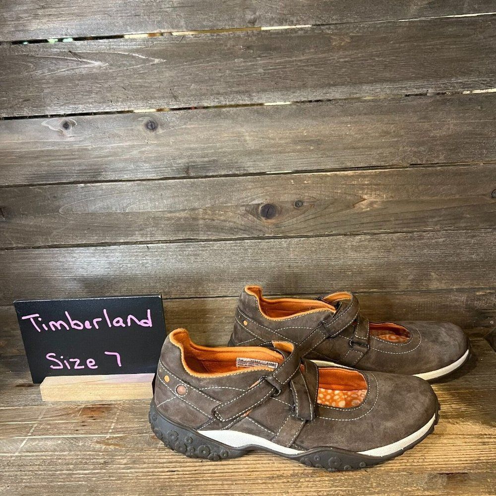 Womens Timberland Brown Leather Comfort Flats Mary Jane Shoes Size 7 M GUC